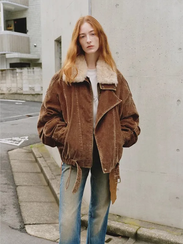 City Travel Fashionable Warm Distressed Denim Wool Collar Down Jacket sold by Firelady Sheepskin