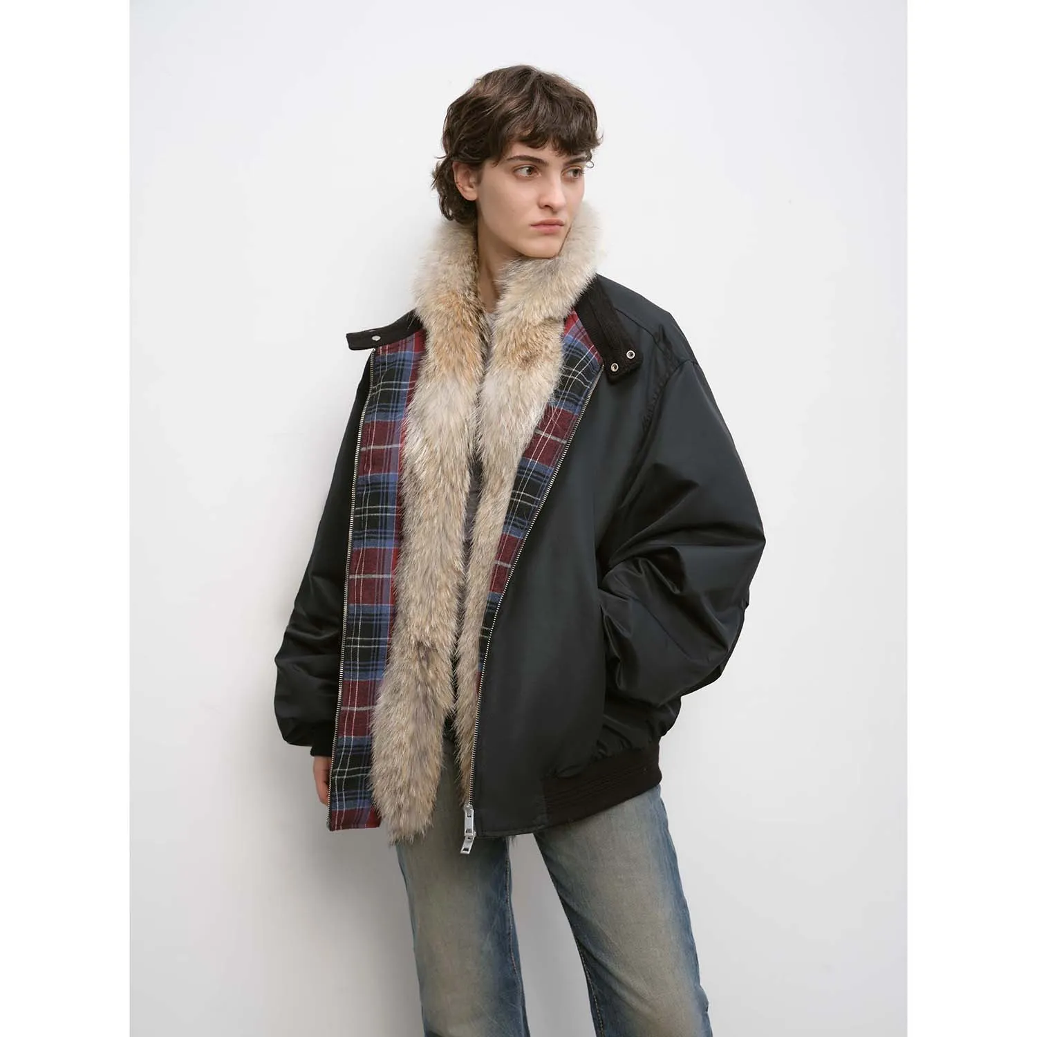 Urban Warmth Walk Casual Street Lightweight Detachable Wolf Fur Collar Parka Down Jacket sold by Firelady Sheepskin product image thumbnail 2