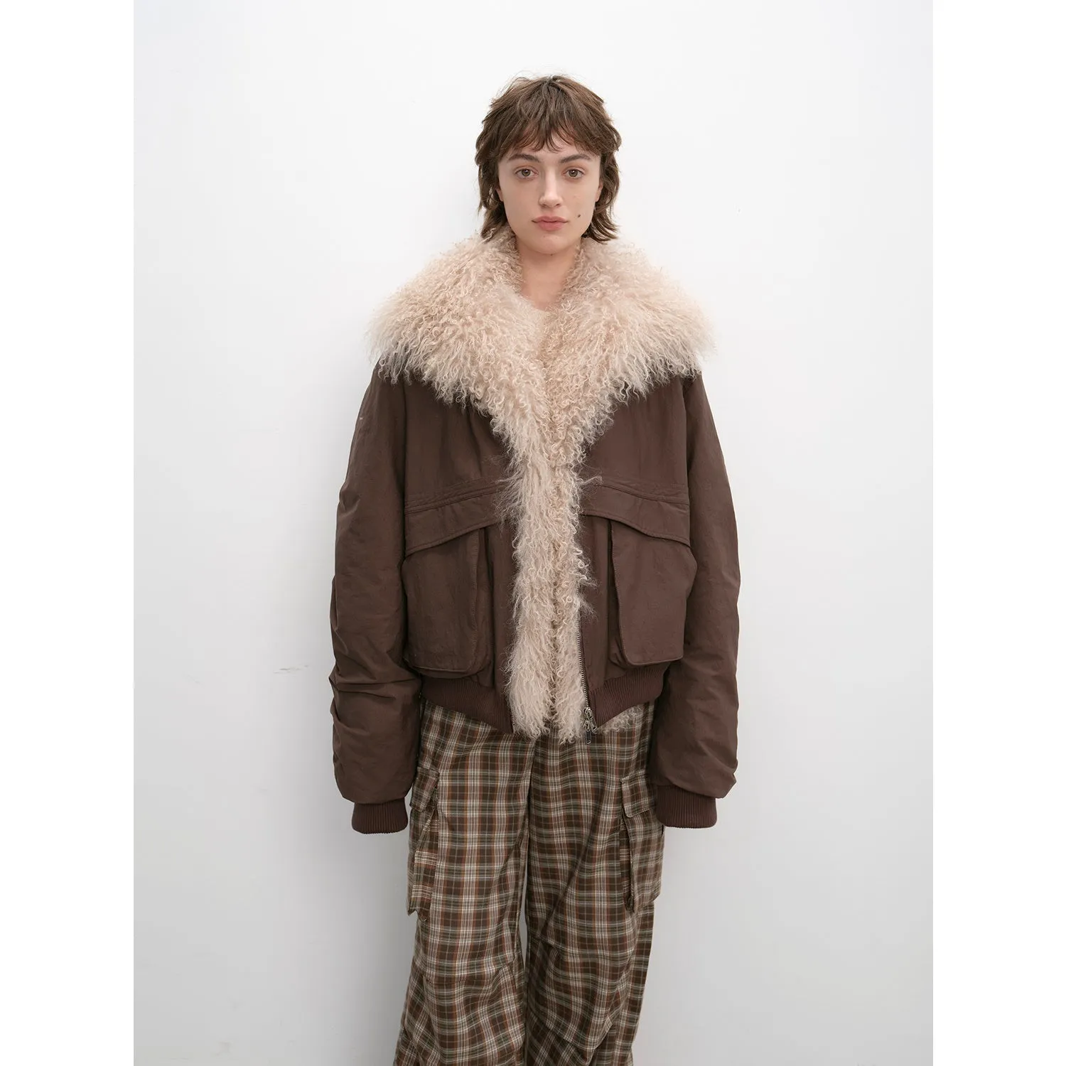 Winter is coming fashionable warm and waterproof detachable silhouette beach wool collar short down parka sold by Firelady Sheepskin product image thumbnail 2