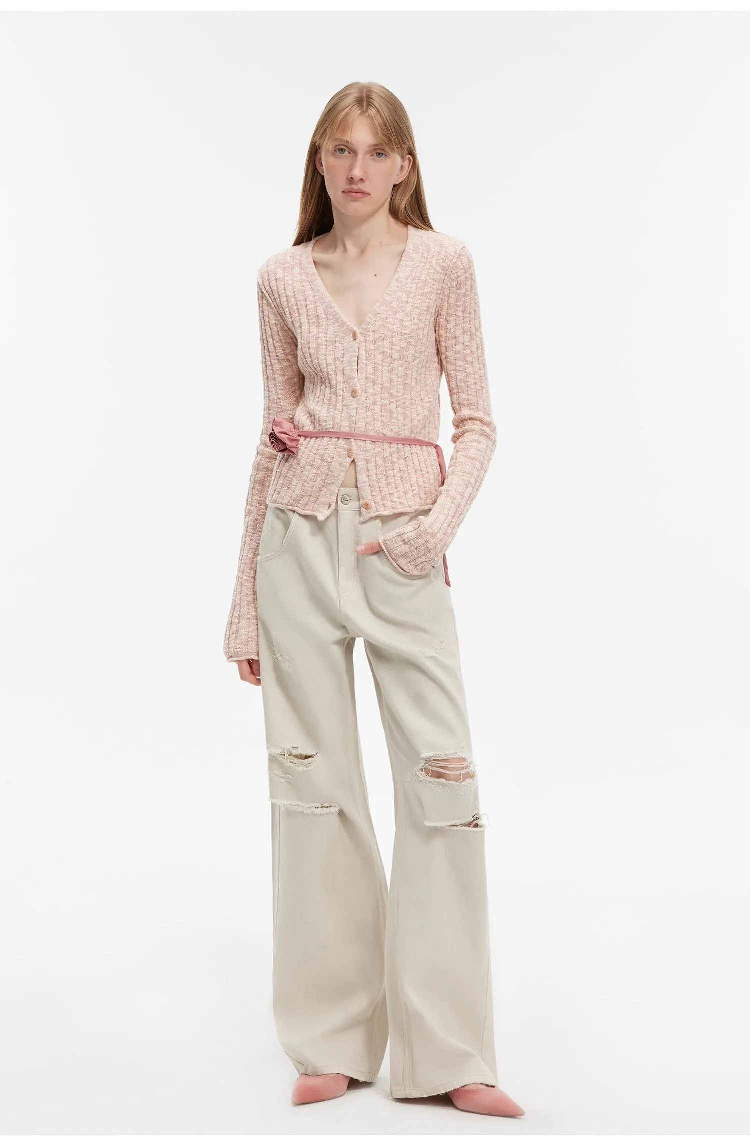 "Spring Grass Single" luxury brand same version cotton linen yarn V-neck slim pit short knitted cardigan sold by Firelady Sheepskin product image thumbnail 5