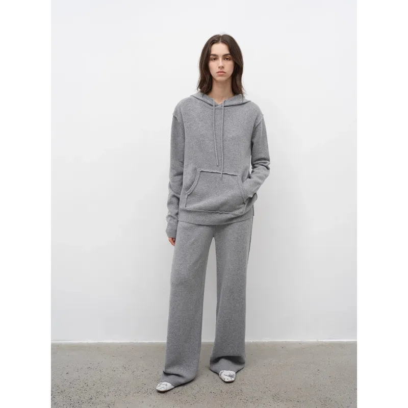 "Relaxed Encounter" Stylish Casual Sports Wool Knit Hoodie and Straight-Leg Leisure Pants Set sold by Firelady Sheepskin
