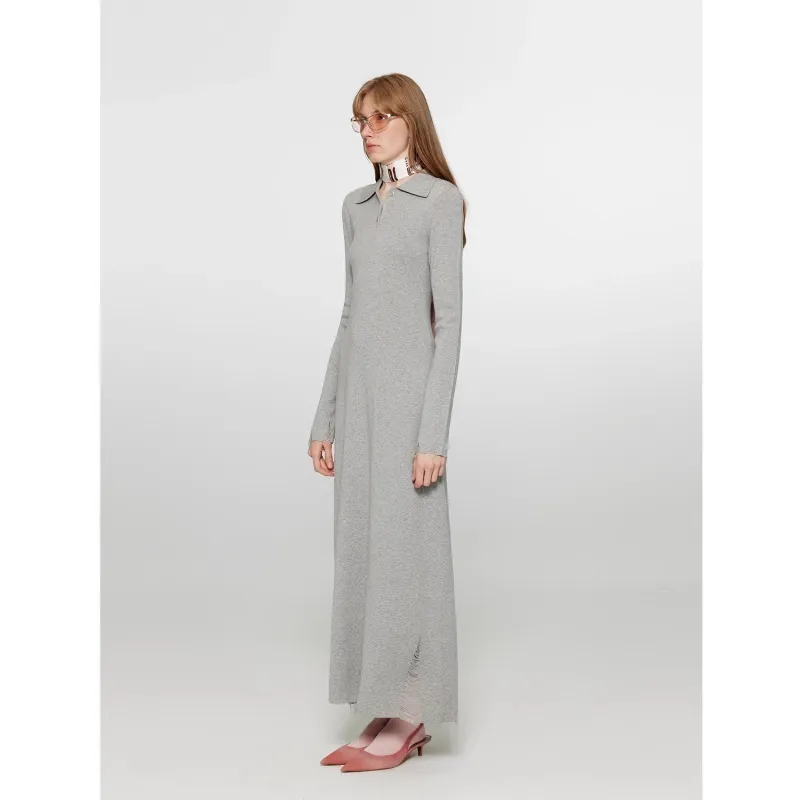 "Spring Muse" Merino Wool / Exquisite Polo Collar Waist-cinching Knit A-line Dress for Women sold by Firelady Sheepskin