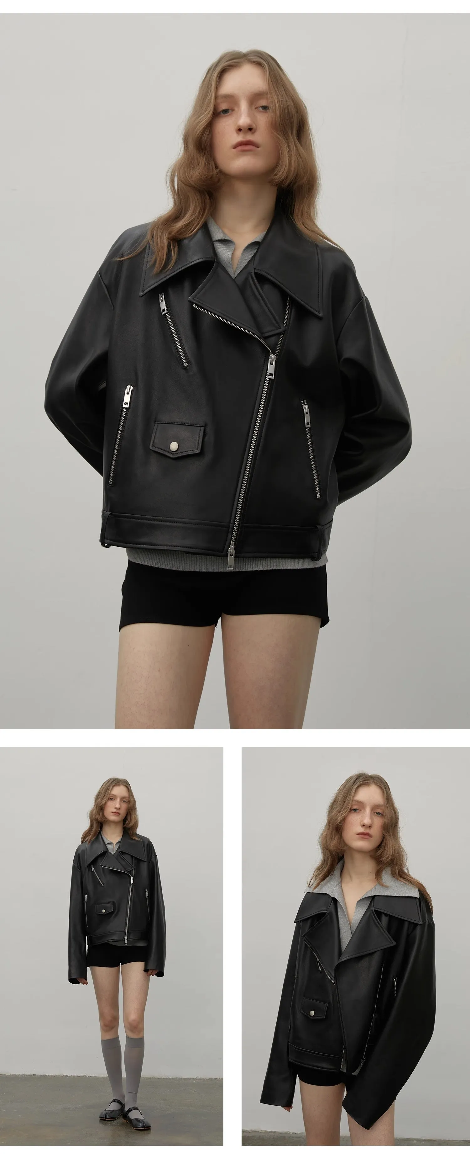 "Retro Film" Motorcycle Sheep Leather Jacket Women's Genuine Leather Jacket sold by Firelady Sheepskin product image thumbnail 5