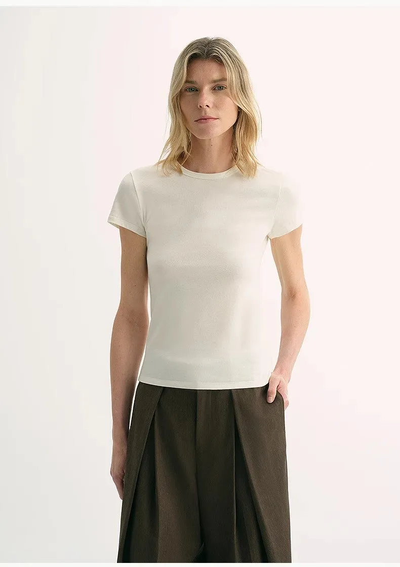 LINDIS wool mulberry silk classic short-sleeved round neck T-shirt for women sold by Firelady Sheepskin product image thumbnail 2
