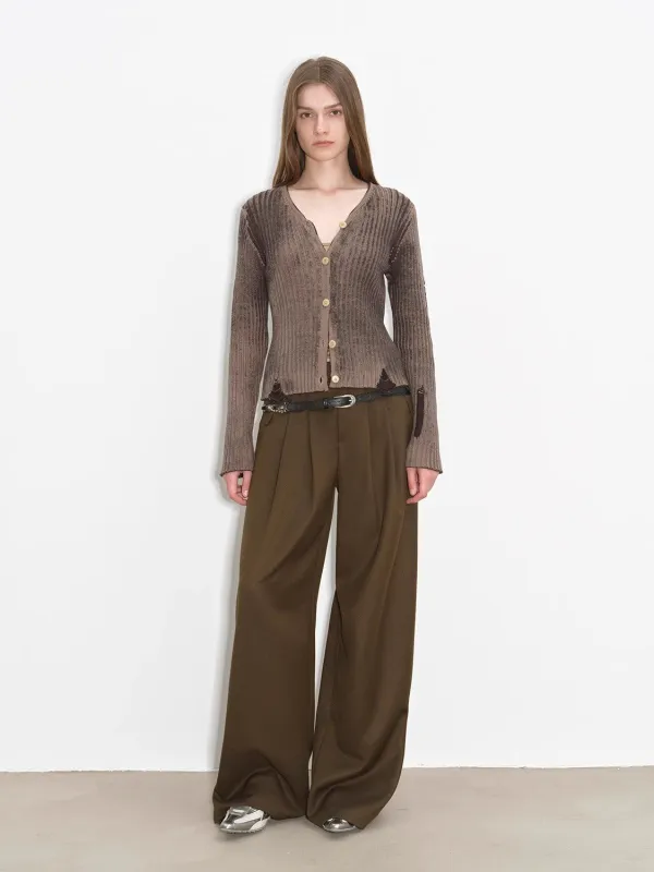 "Workplace Ladies" Fashionable drapey single pleat skinny wide-leg mid-low waist casual pants for women sold by Firelady Sheepskin