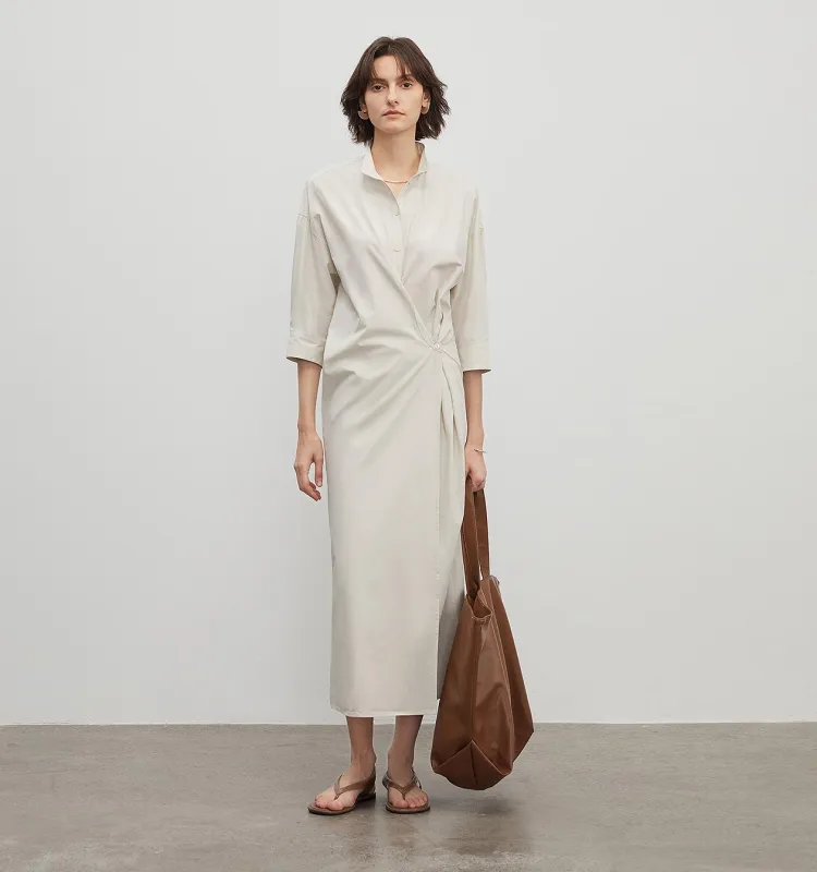"Origami Narrative" Stand Collar Wrap Dress Women's Mid Sleeve Shirt Dress Long Dress sold by Firelady Sheepskin
