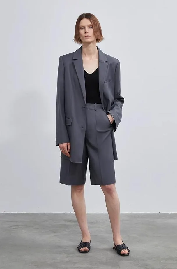 Women's high-density mixed color cotton and linen raw edge straight-leg suit pants sold by Firelady Sheepskin