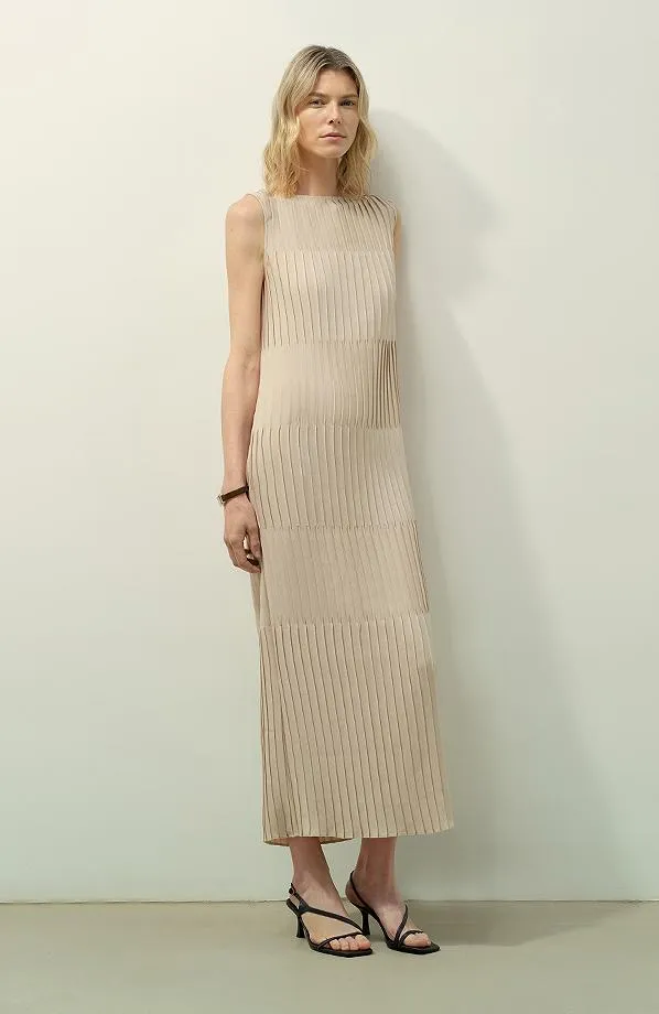 Original design handmade pleated straight sleeveless boat neck dress sold by Firelady Sheepskin product image thumbnail 2
