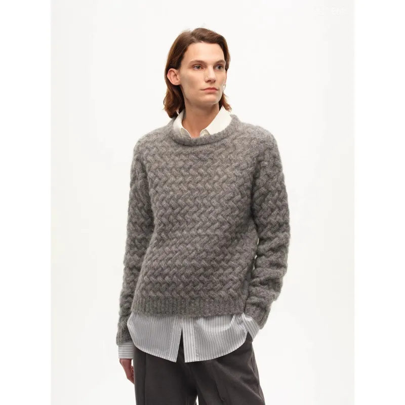 [FF×JW Collaboration Warm Exclusive] Classic Mohair Pullover Sweater with Textured Knit and Warmth-Enhancing Round Neck sold by Firelady Sheepskin