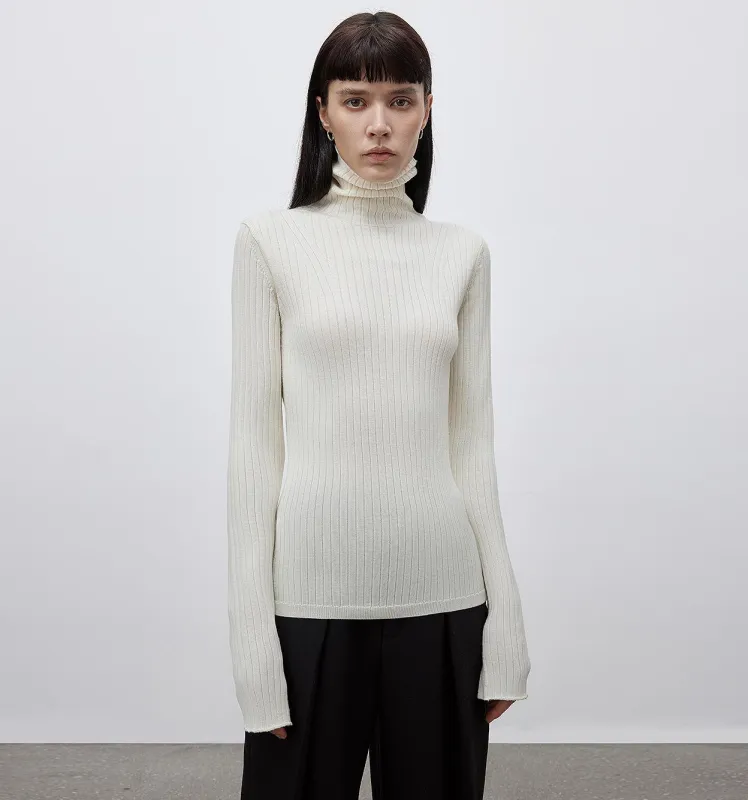 "Moonlight Essence" Machine Washable 48S Wool Pile Collar Bottoming Shirt Slim Fit Inner Knitted Sweater for Women sold by Firelady Sheepskin