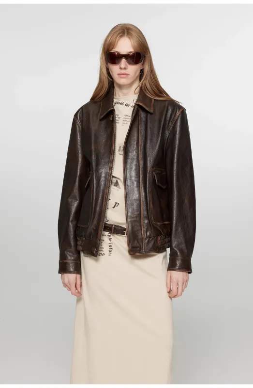 South City Old Lane Vintage Brown Aviator Leather Jacket sold by Firelady Sheepskin