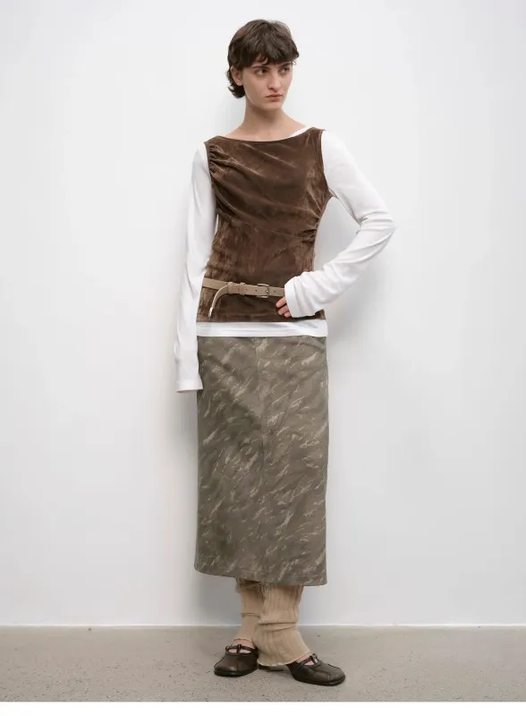 "Thousand Layers of Echoes" Chenille Original Print Camouflage Retro Distressed Straight Mid-Waist Skirt sold by Firelady Sheepskin