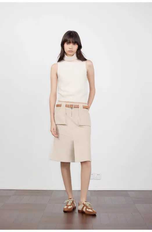 "Postcard Memory" Retro corduroy design front slit workwear fishtail skirt sold by Firelady Sheepskin