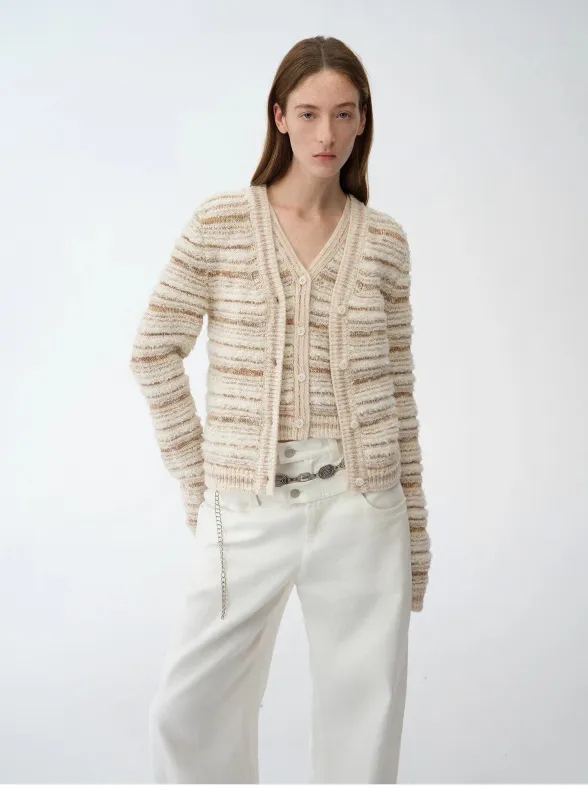 "Nice Weekend" striped mixed woven V-neck early spring layered knitted cardigan top/vest sold by Firelady Sheepskin