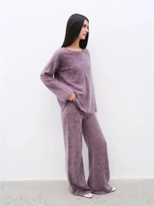 "Half-Ripe Winter" Cashmere Comfortable Loose-Fit Crewneck Sweater and Straight-Leg Knit Pants Set sold by Firelady Sheepskin