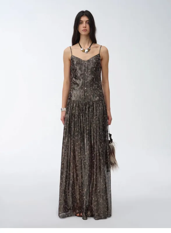 "Floating Lights" Retro Paisley Print Silk Holiday Sling Dress sold by Firelady Sheepskin