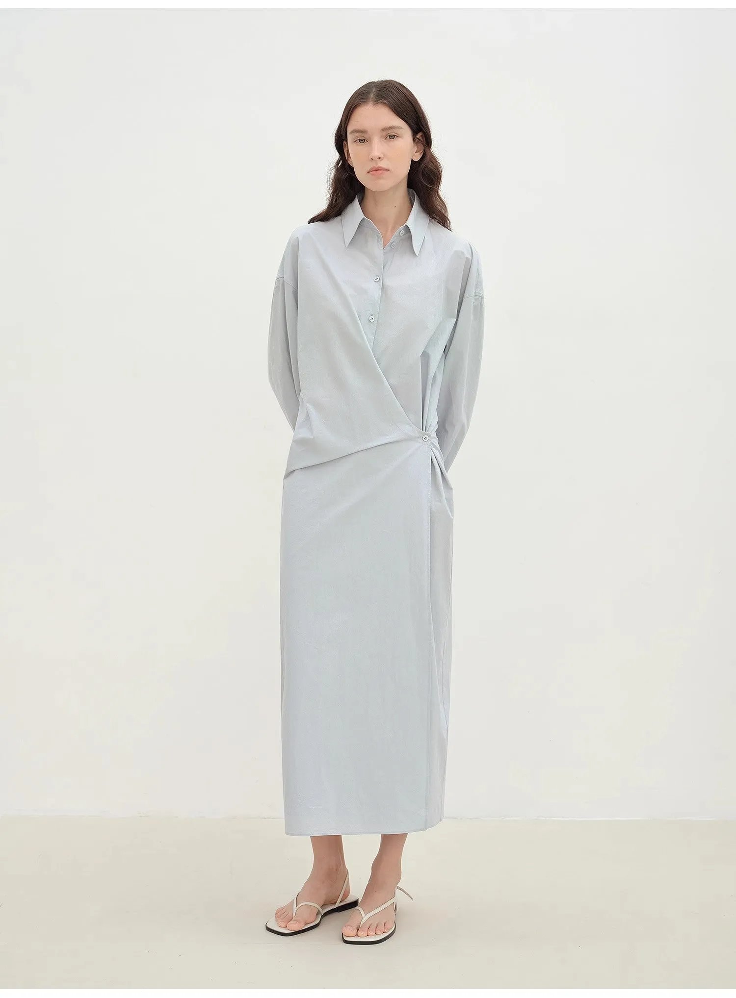 "Romantic Vibes" Cross-Placket Loose Long-Staple Cotton Shirt Dress sold by Firelady Sheepskin product image thumbnail 5