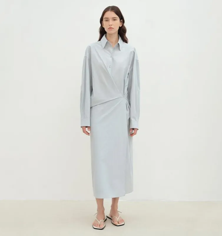 "Romantic Vibes" Cross-Placket Loose Long-Staple Cotton Shirt Dress sold by Firelady Sheepskin