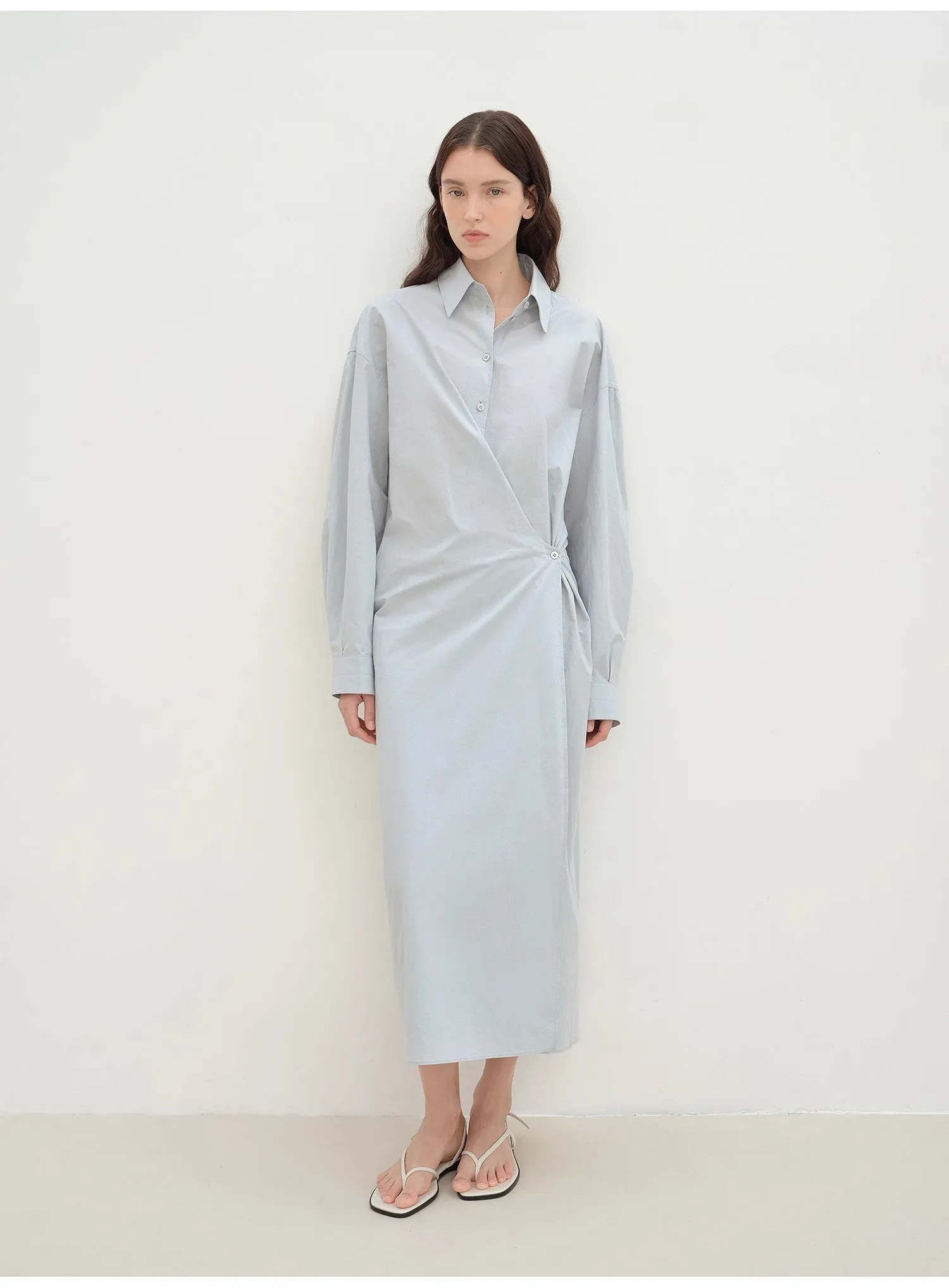 "Romantic Vibes" Cross-Placket Loose Long-Staple Cotton Shirt Dress sold by Firelady Sheepskin product image thumbnail 2