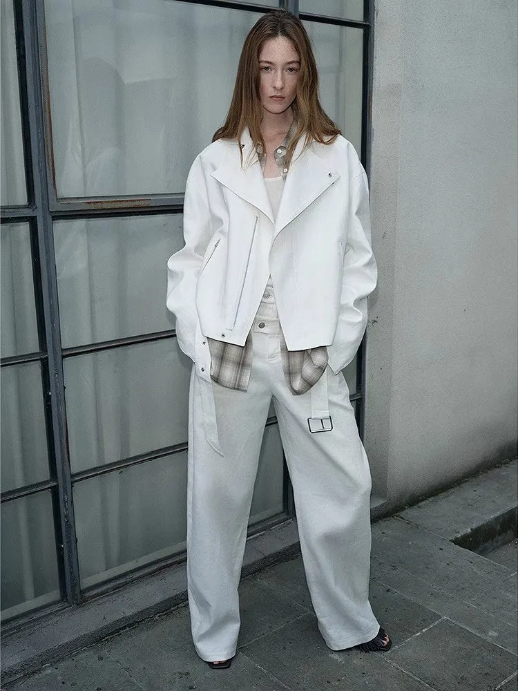 "Modern Past" practical personality linen draped trapezoidal jacket sold by Firelady Sheepskin product image thumbnail 4