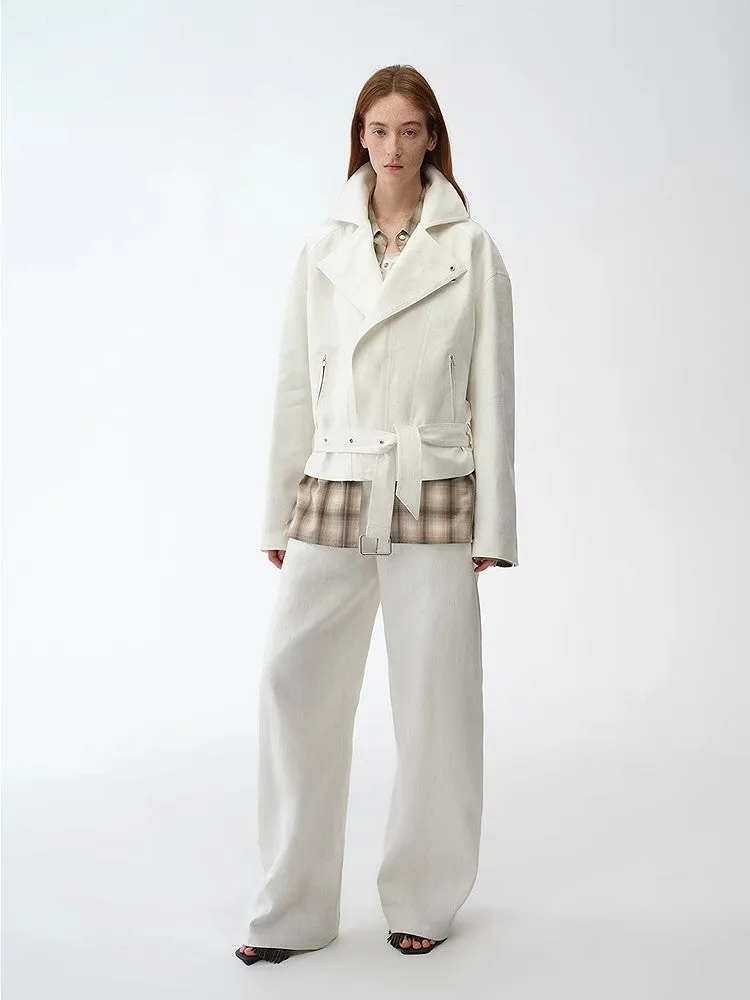 "Modern Past" practical personality linen draped trapezoidal jacket sold by Firelady Sheepskin product image thumbnail 3