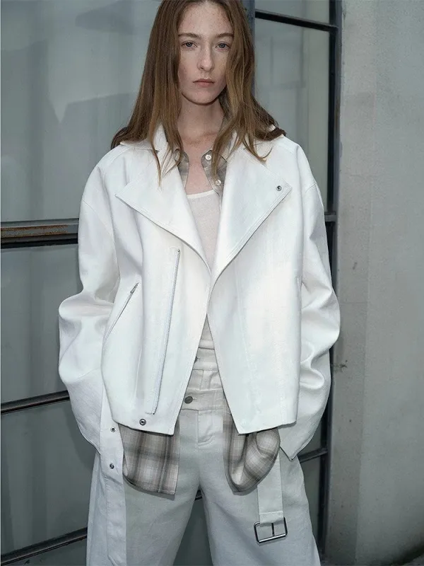 "Modern Past" practical personality linen draped trapezoidal jacket sold by Firelady Sheepskin