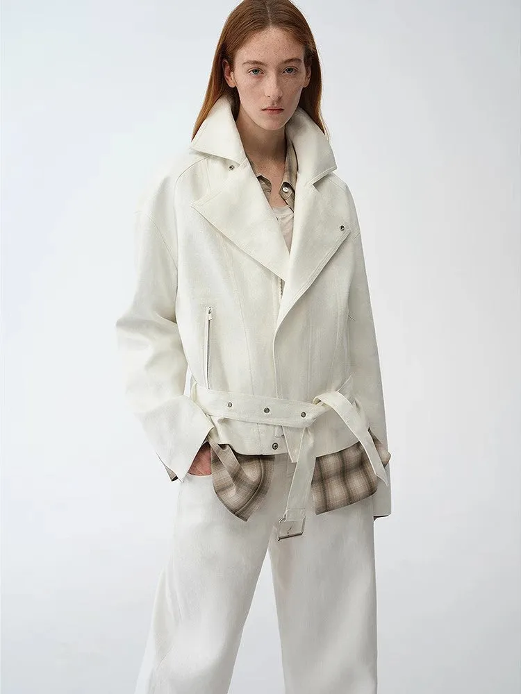"Modern Past" practical personality linen draped trapezoidal jacket sold by Firelady Sheepskin product image thumbnail 5