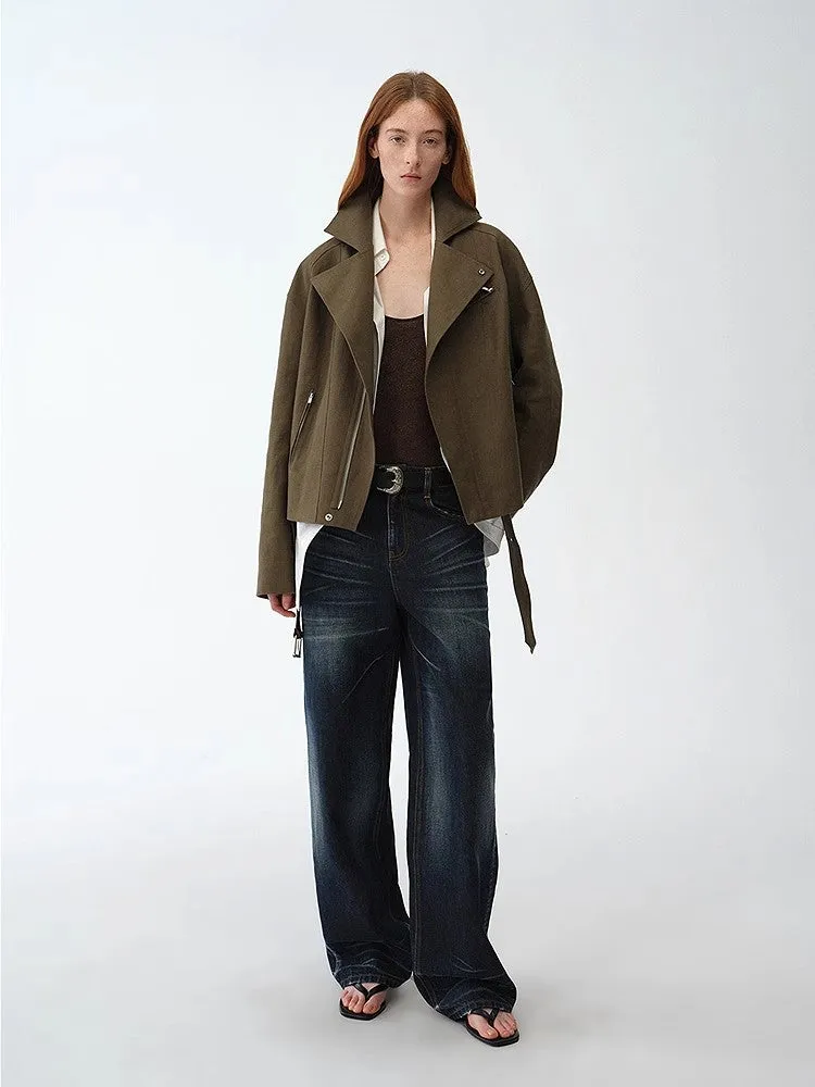 "Modern Past" practical personality linen draped trapezoidal jacket sold by Firelady Sheepskin product image thumbnail 2