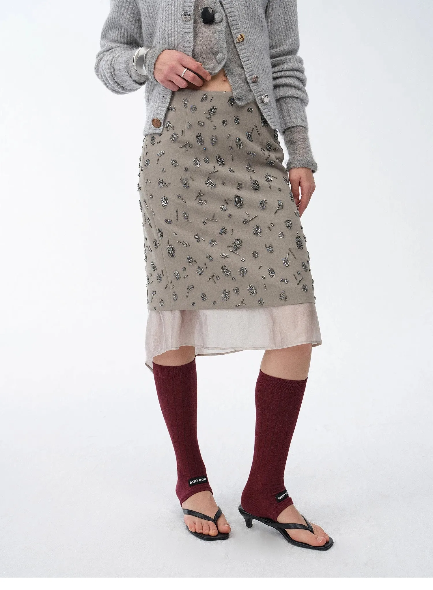 "Flowers and Her" irregular hand-embroidered sequin skirt sold by Firelady Sheepskin product image thumbnail 2