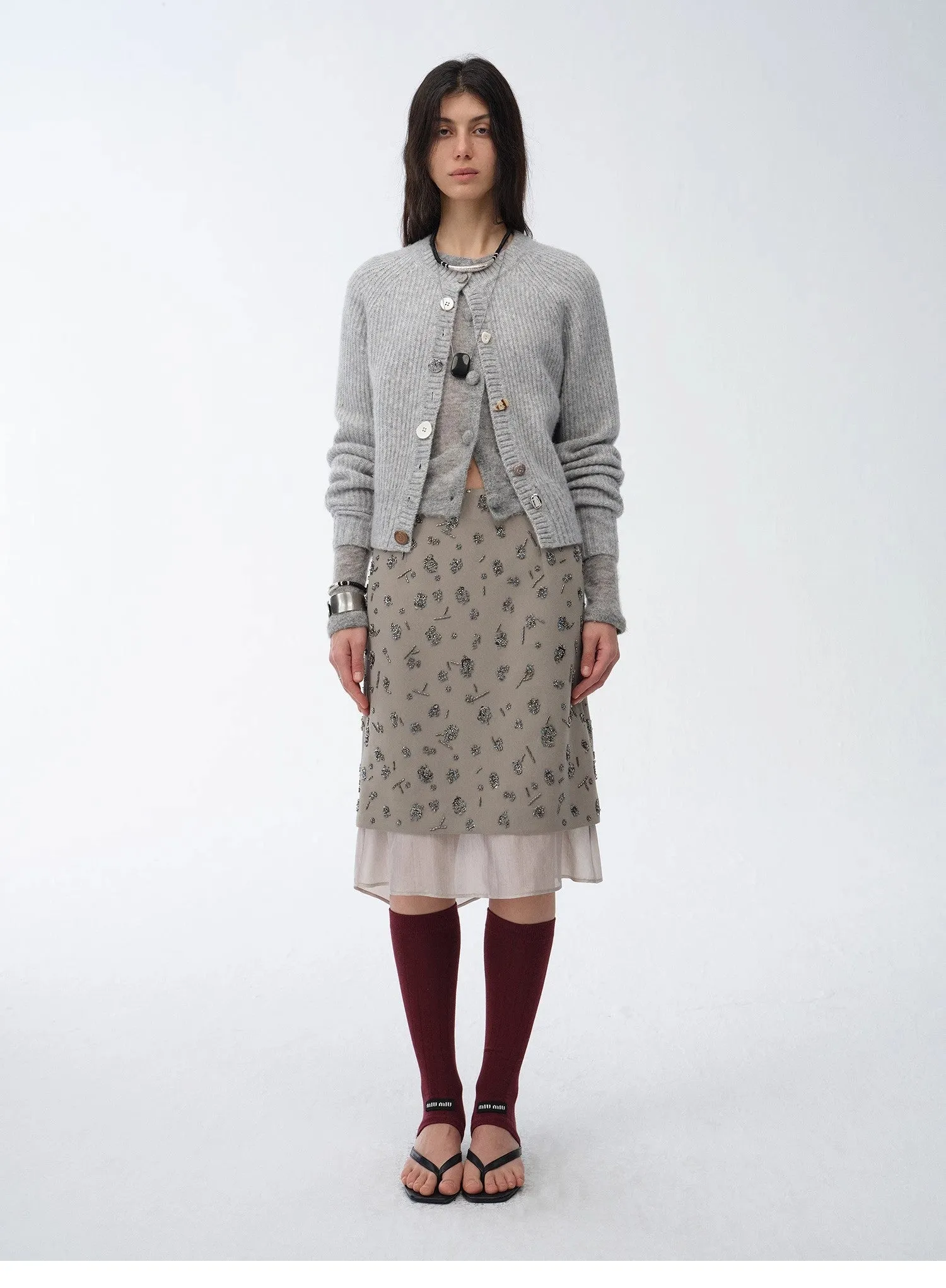 "Flowers and Her" irregular hand-embroidered sequin skirt sold by Firelady Sheepskin