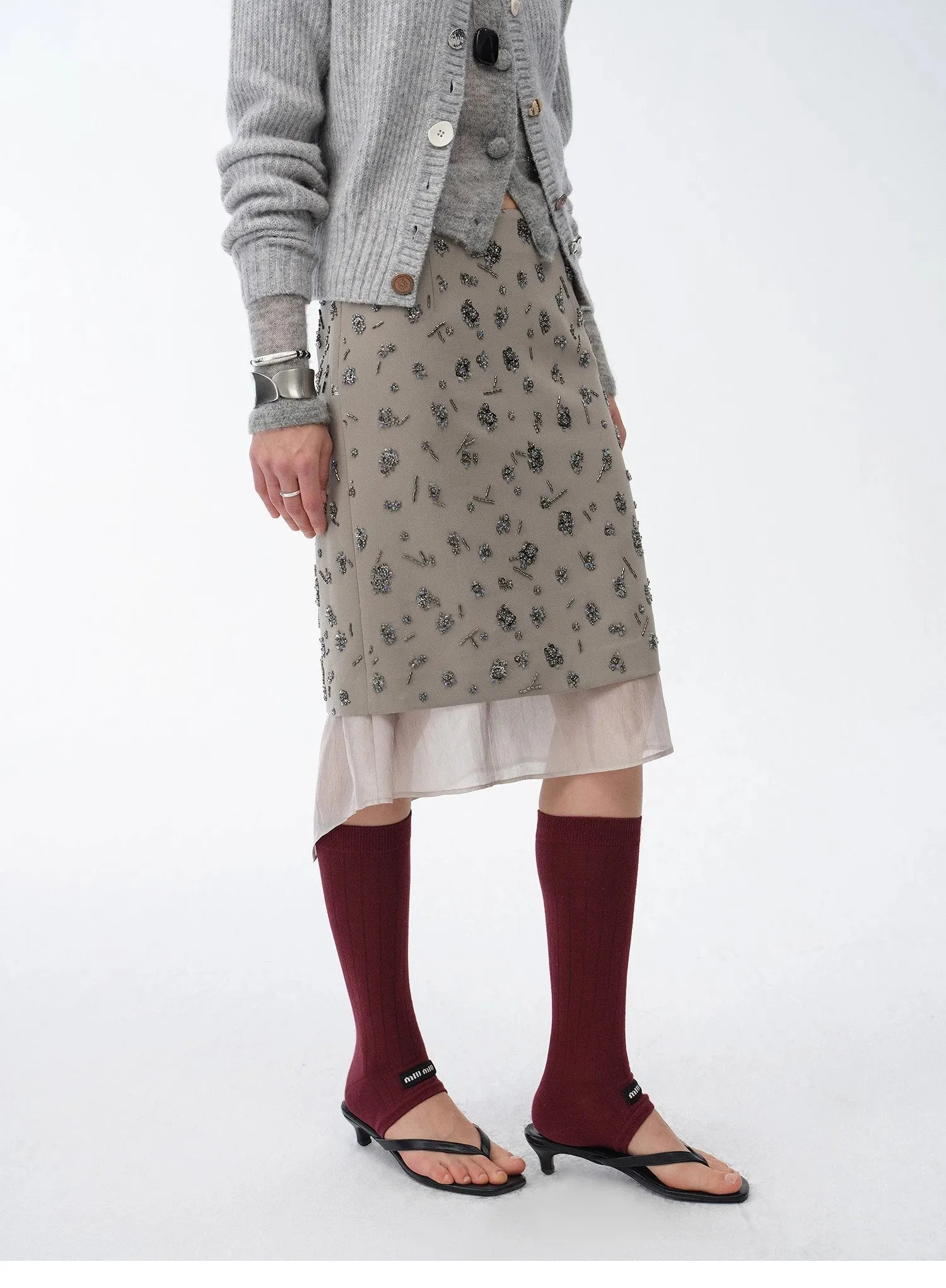 "Flowers and Her" irregular hand-embroidered sequin skirt sold by Firelady Sheepskin product image thumbnail 5