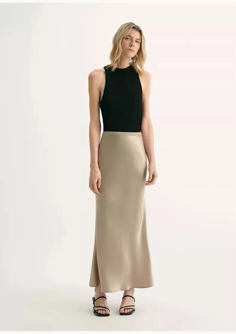 "Extremely luxurious" American EASTMAN acetate glossy bias-cut elegant slim fishtail skirt sold by Firelady Sheepskin