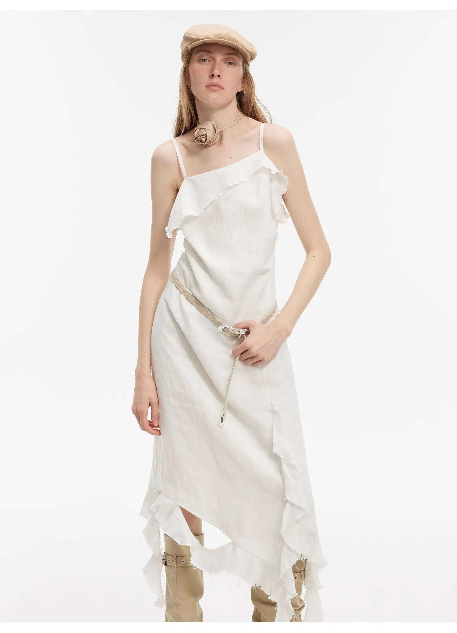 "Summer Whisper" Sand-washed Linen Sling Ruffled Irregular Fit Sling Dress sold by Firelady Sheepskin product image thumbnail 5