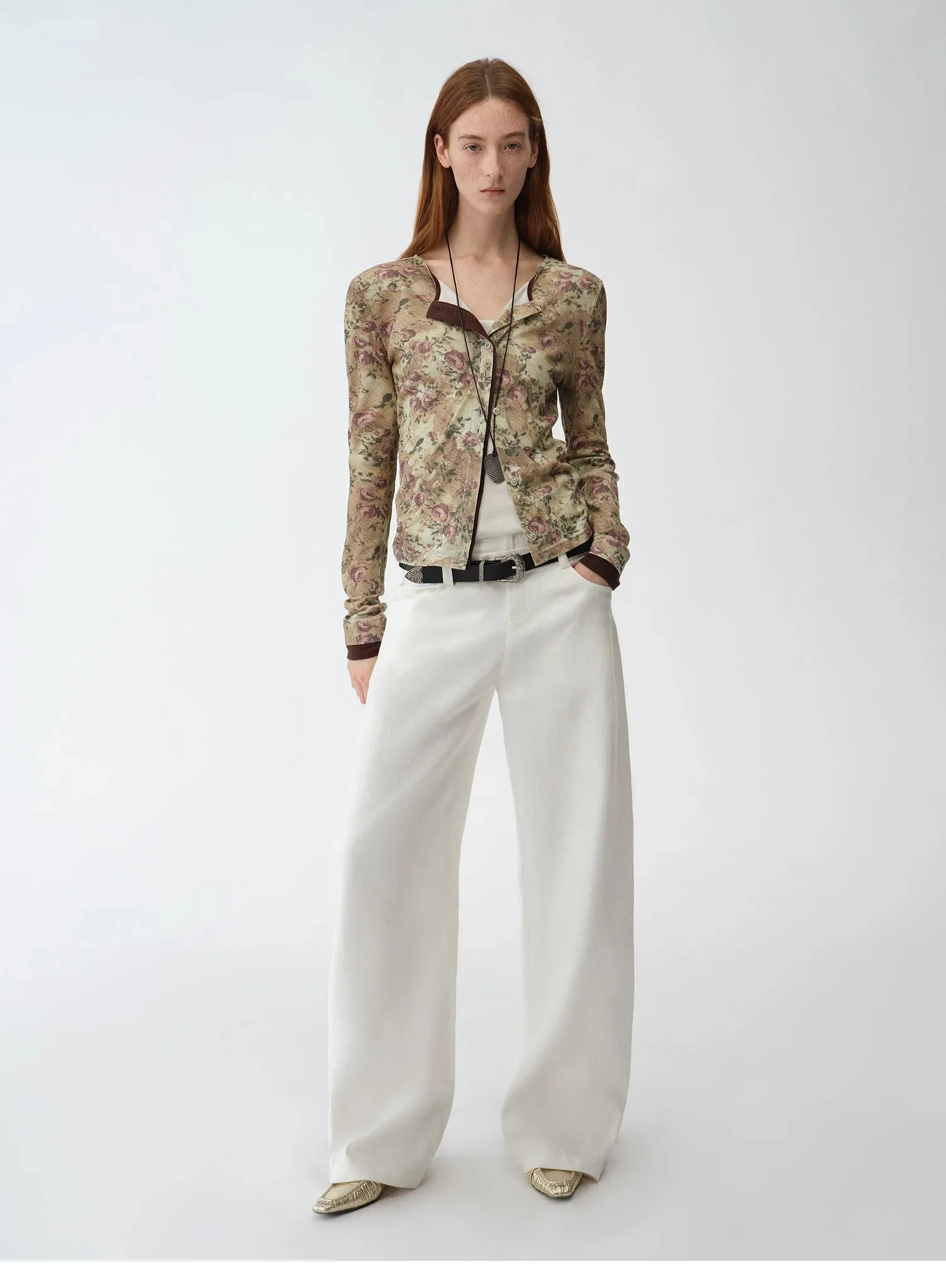 "Senna Flower House" original retro ethnic print Tencel Merino wool blend long-sleeved shirt sold by Firelady Sheepskin