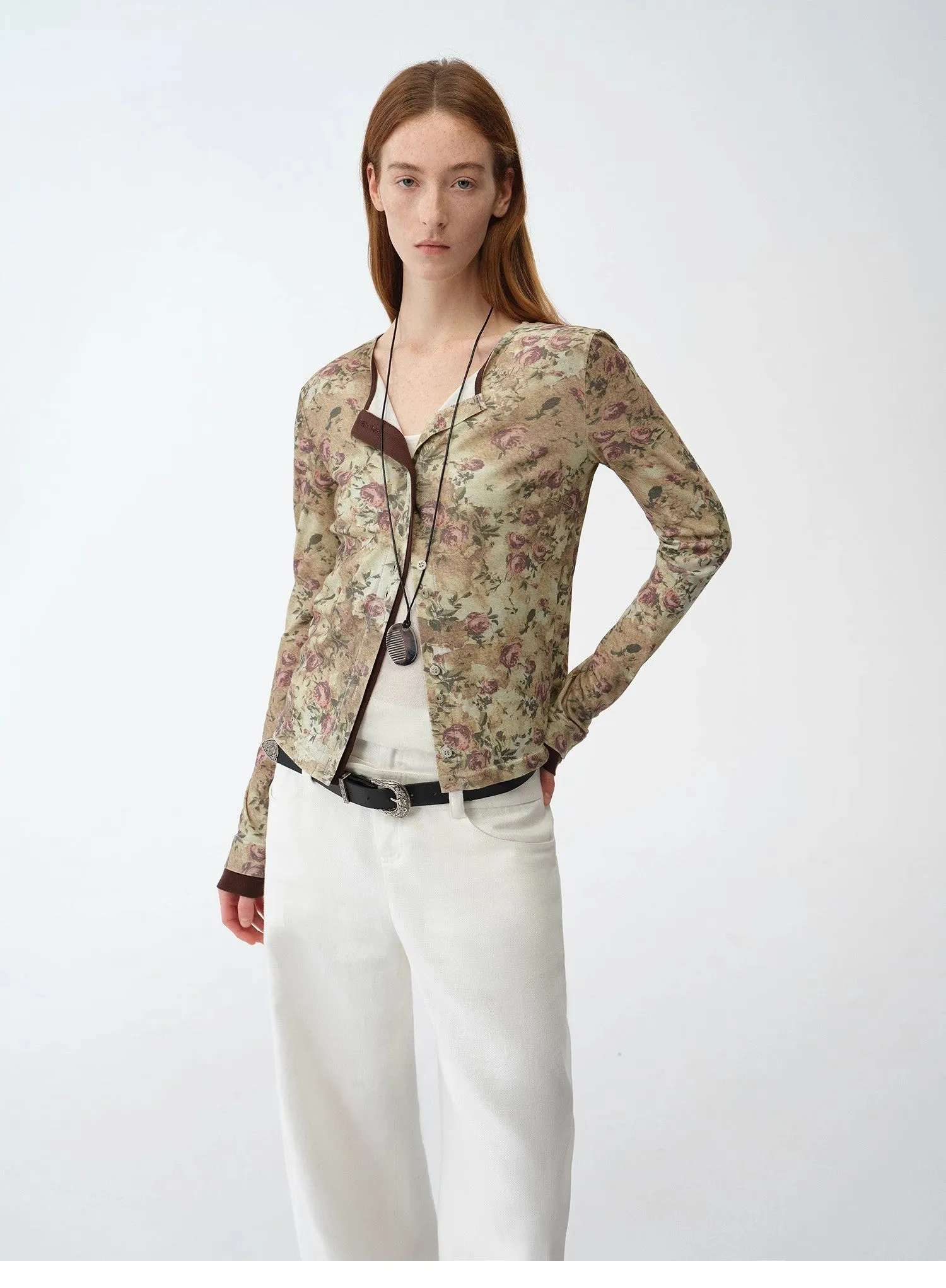 "Senna Flower House" original retro ethnic print Tencel Merino wool blend long-sleeved shirt sold by Firelady Sheepskin product image thumbnail 2
