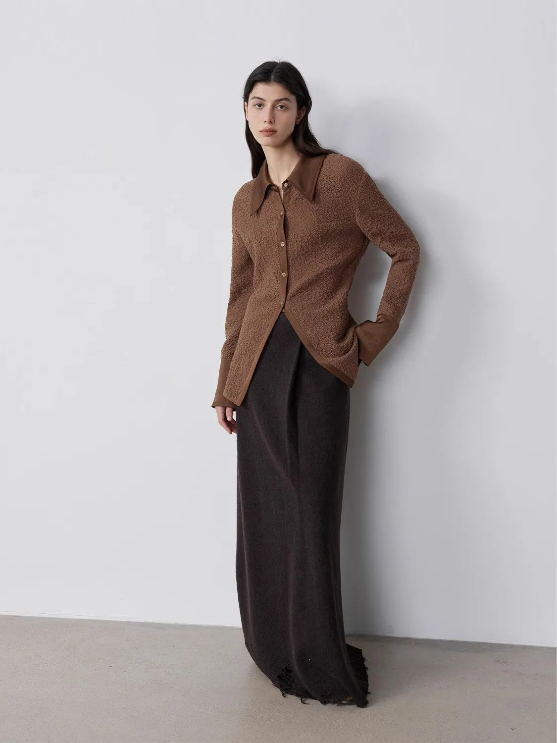 "Picasso Lines" fashionable off-shoulder Lyocell Tencel wool blended draped patchwork striped T-shirt sold by Firelady Sheepskin product image thumbnail 5