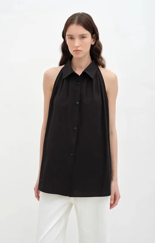 "Poland Island" imported pure cotton stand-up collar sleeveless striped shirt temperament top for women sold by Firelady Sheepskin