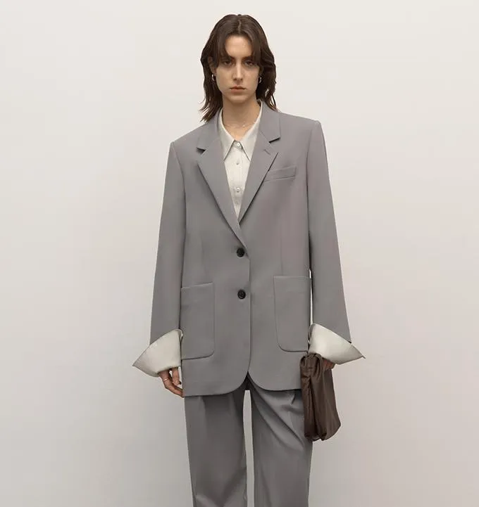 Heavy fine twill worsted wool, asymmetrical collar design, basic classic two-button suit sold by Firelady Sheepskin product image thumbnail 2