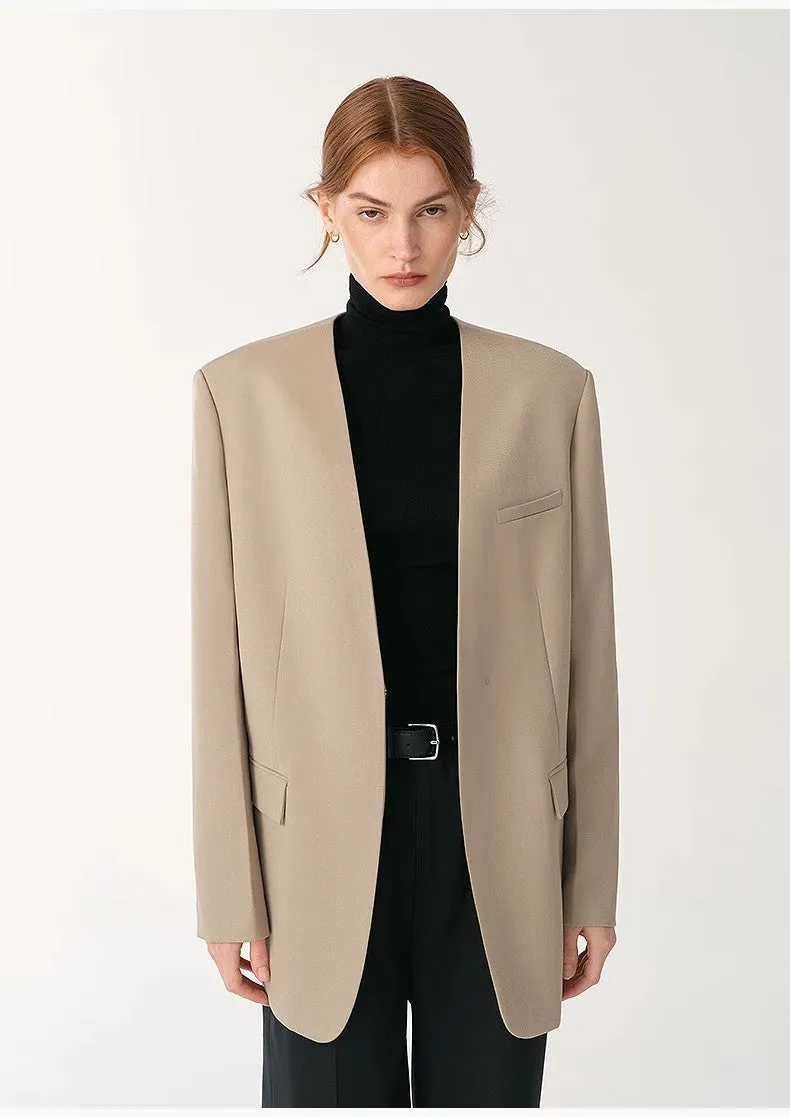 Australian Merino Wool Classic Simple Collarless Deep V-Neck Suit sold by Firelady Sheepskin product image thumbnail 5