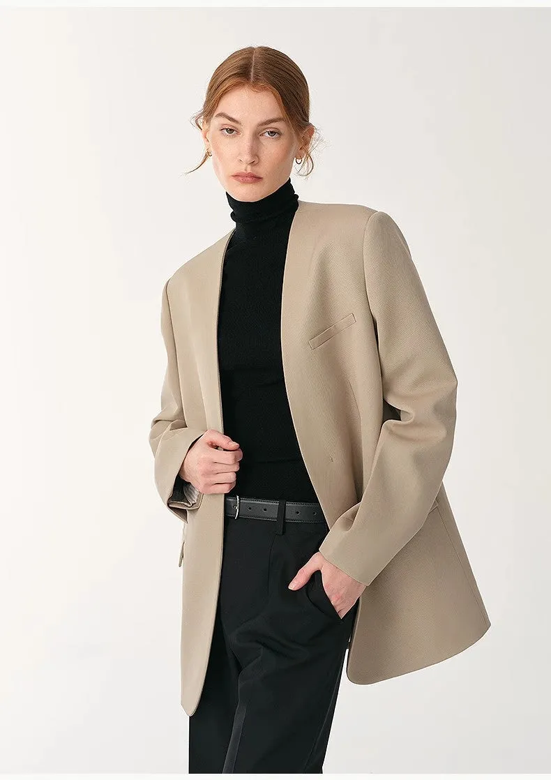 Australian Merino Wool Classic Simple Collarless Deep V-Neck Suit sold by Firelady Sheepskin product image thumbnail 4