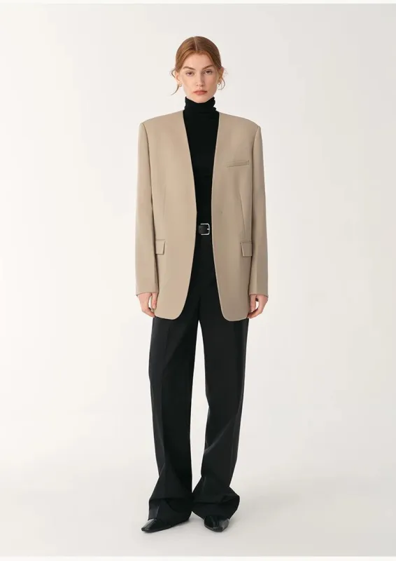 Australian Merino Wool Classic Simple Collarless Deep V-Neck Suit made by Firelady Sheepskin