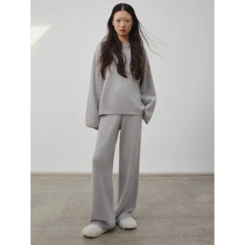"A Taste of the Wilderness" Slim-fitting wool knitted casual pants for women, straight-leg pants with a lazy feel sold by Firelady Sheepskin