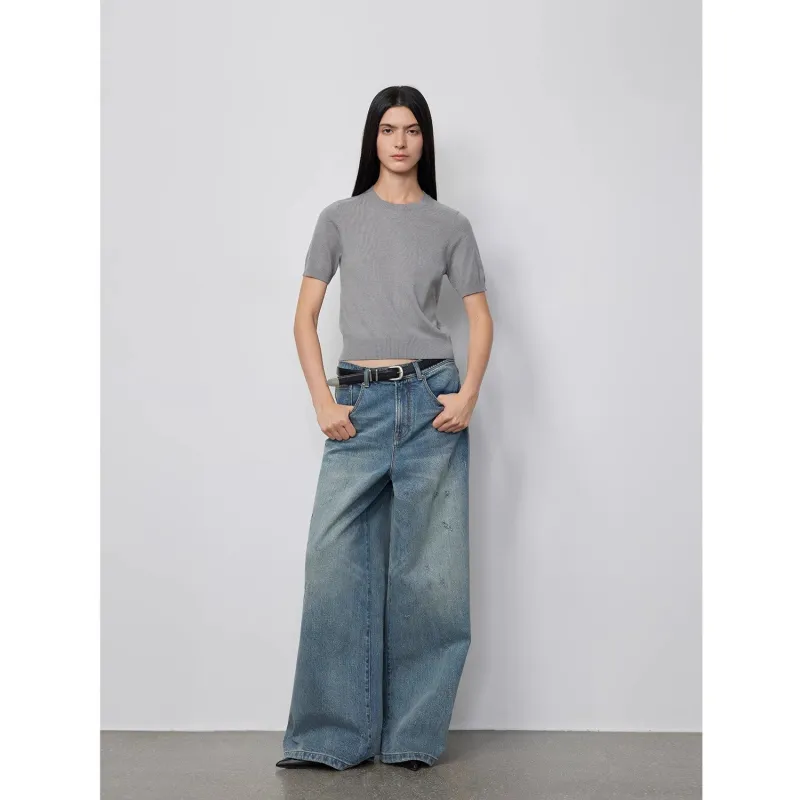 "90 Street" Retro Washed Distressed Straight Leg Wide Leg Low Crotch Jeans Women's Loose Pants sold by Firelady Sheepskin