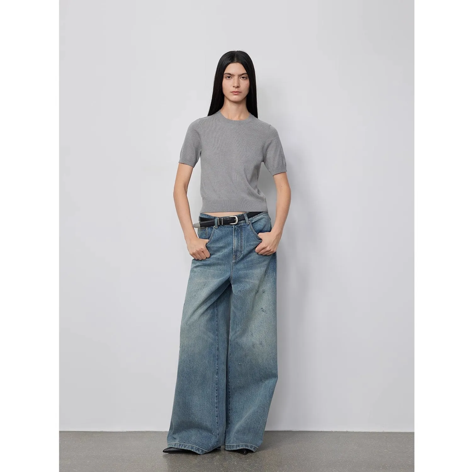 "90 Street" Retro Washed Distressed Straight Leg Wide Leg Low Crotch Jeans Women's Loose Pants sold by Firelady Sheepskin