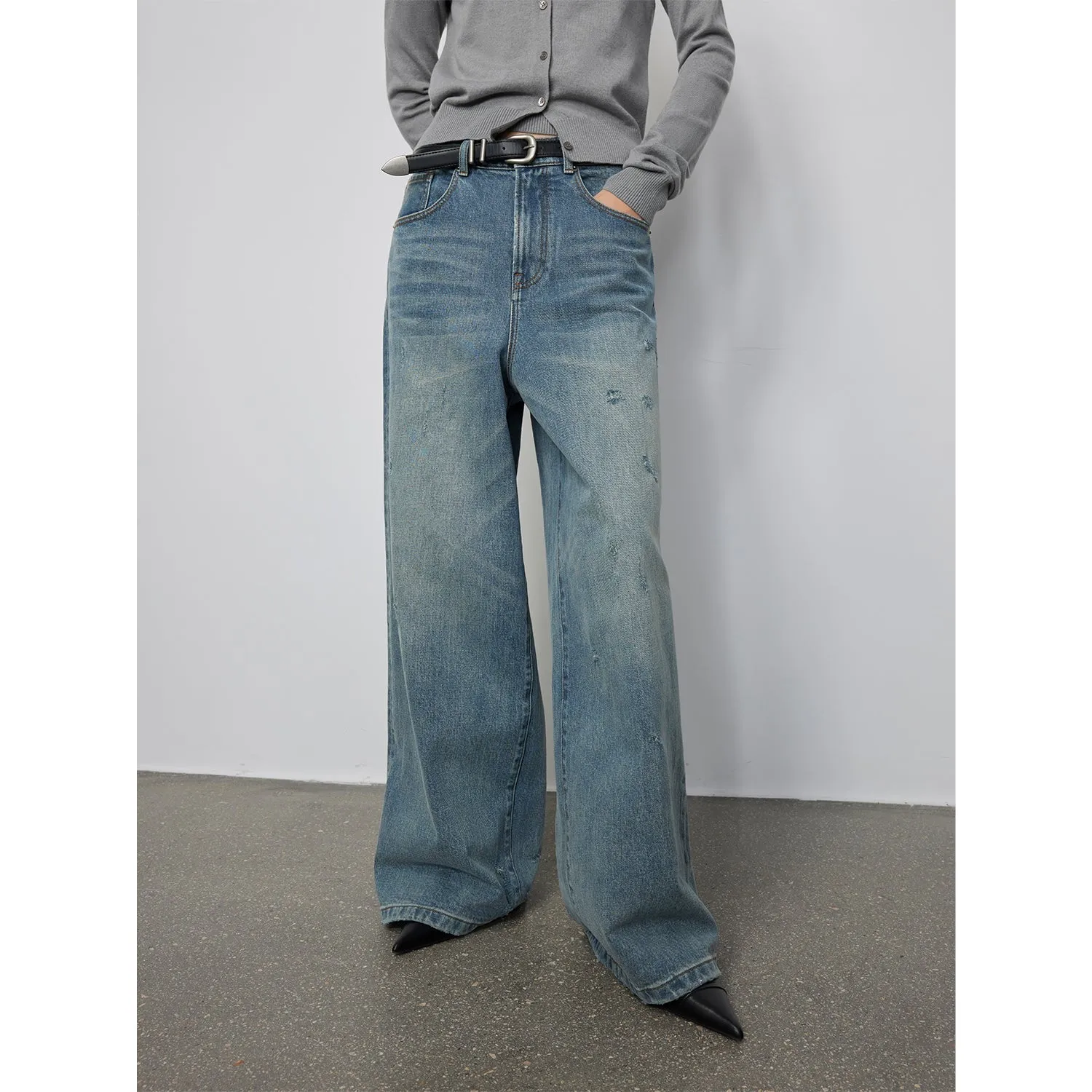 "90 Street" Retro Washed Distressed Straight Leg Wide Leg Low Crotch Jeans Women's Loose Pants sold by Firelady Sheepskin product image thumbnail 2