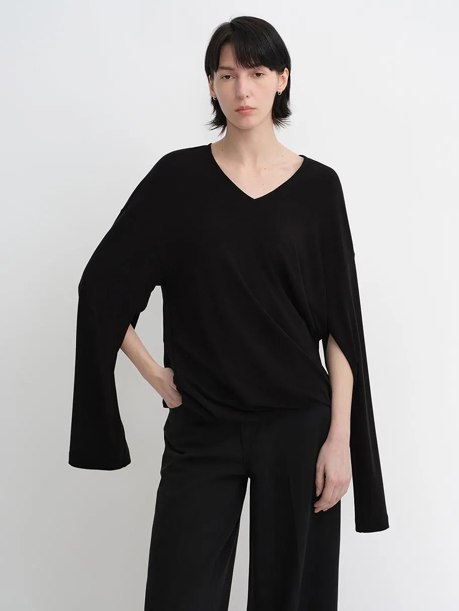 Machine washable Tencel wool V-neck two-wear elastic hem T-shirt bottoming shirt sold by Firelady Sheepskin product image thumbnail 2