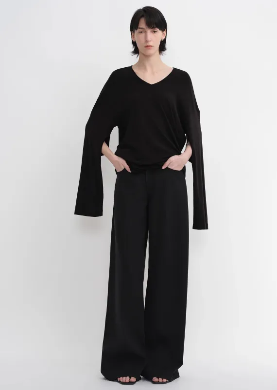 Machine washable Tencel wool V-neck two-wear elastic hem T-shirt bottoming shirt sold by Firelady Sheepskin