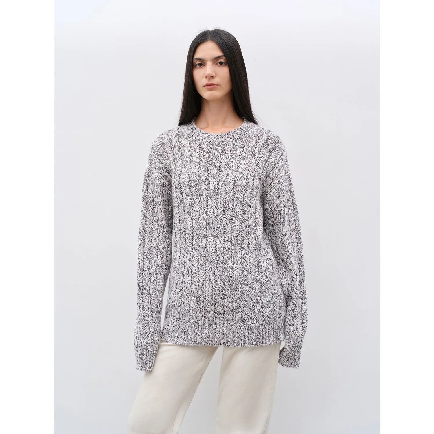 "Thousand Islands Forest Club" Cable-cut Round Neck Wool Blend Slightly Wide Shoulder Sweater sold by Firelady Sheepskin product image thumbnail 2