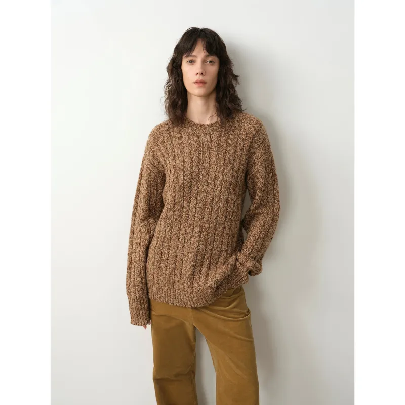 "Thousand Islands Forest Club" Cable-cut Round Neck Wool Blend Slightly Wide Shoulder Sweater sold by Firelady Sheepskin