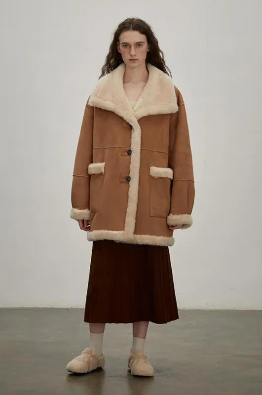“Makino Tour ”Pure Wool And Artificial Compound Suede Shearling Coat sold by Firelady Sheepskin